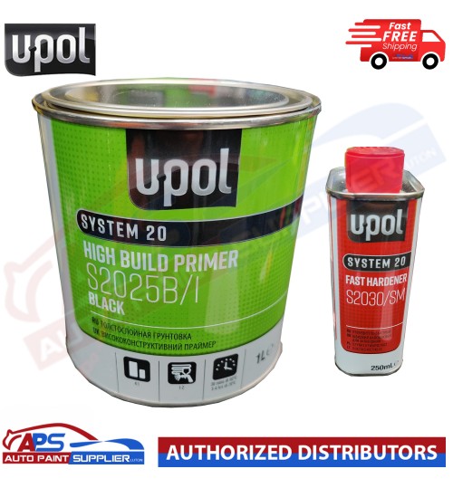 UPOL HIGH BUILD PRIMER S2025B/1 BLACK 1L - WITH FAST HARDENER S2030/SM 1.25L KIT